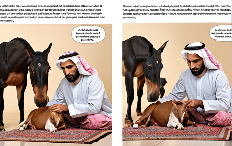Here are two image prompts for Stable Diffusion, designed to capture the essence of the provided text, with an emphasis on soft skills in a veterinary context relevant to Arabic culture: