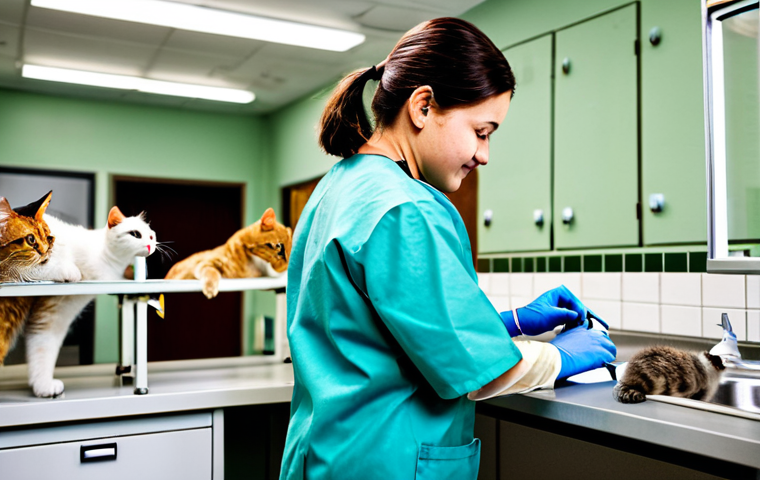수의사 실기 시험 준비 팁 - **Veterinary Study Group:** A diverse group of veterinary students studying together in a bright, mo...
