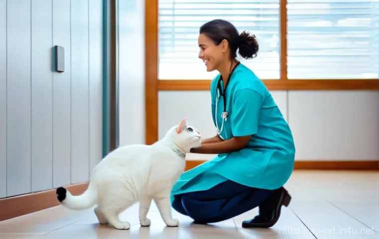 수의사 고객 응대 스킬 - **Prompt 1: A Welcoming First Encounter** A compassionate female veterinarian, in her late 30s w...