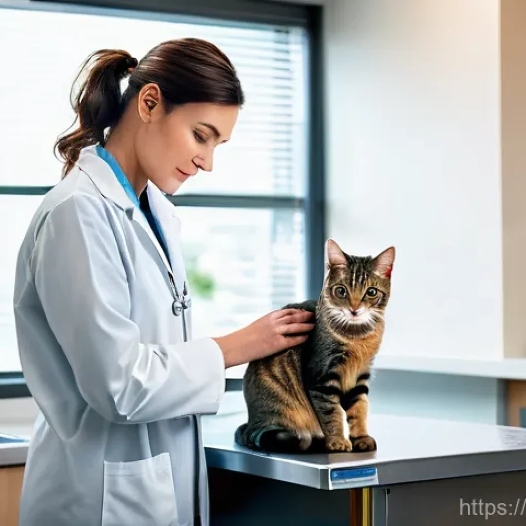 수의사로 이직 준비하기 - **Prompt:** A compassionate young female veterinarian, with dark hair tied back neatly and wearing a...