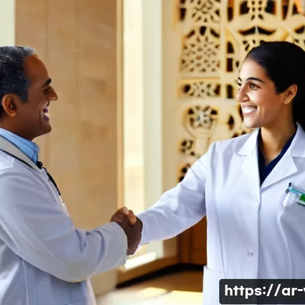 수의사 협회 가입 절차 및 혜택 - **Prompt:** A vibrant, close-up shot of a young, enthusiastic Arab female veterinarian, wearing a cr...