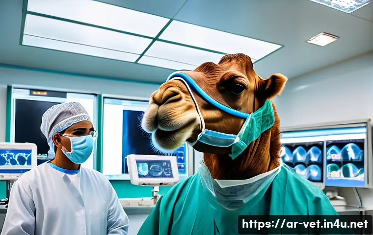 수의학 세부 전공 선택 방법 - A detailed veterinary surgery scene in a modern clinic in Saudi Arabia, featuring a skilled veterina...
