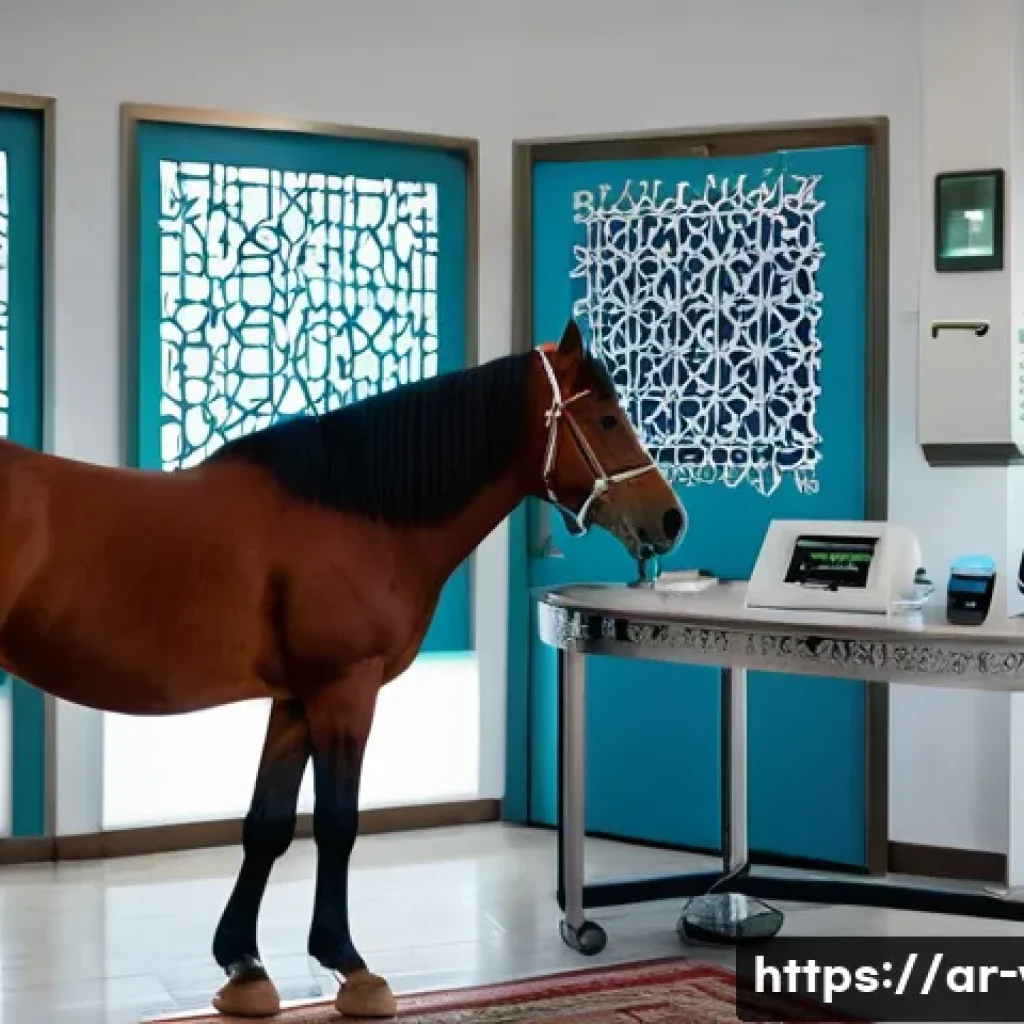수의학 관련 컨퍼런스 참석 후기 - A modern veterinary clinic interior in an Arabic cultural setting, featuring a skilled veterinarian ...