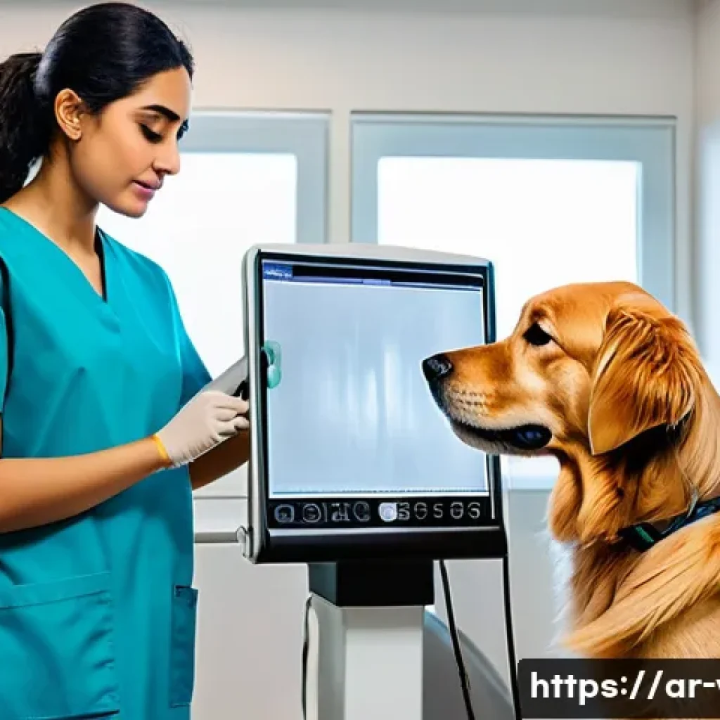 수의사로 일하며 가장 보람찼던 순간 - A compassionate Middle Eastern veterinarian in a modern veterinary clinic, wearing professional scru...