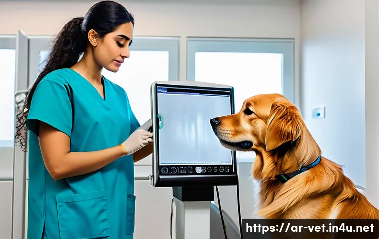 수의사로 일하며 가장 보람찼던 순간 - A compassionate Middle Eastern veterinarian in a modern veterinary clinic, wearing professional scru...