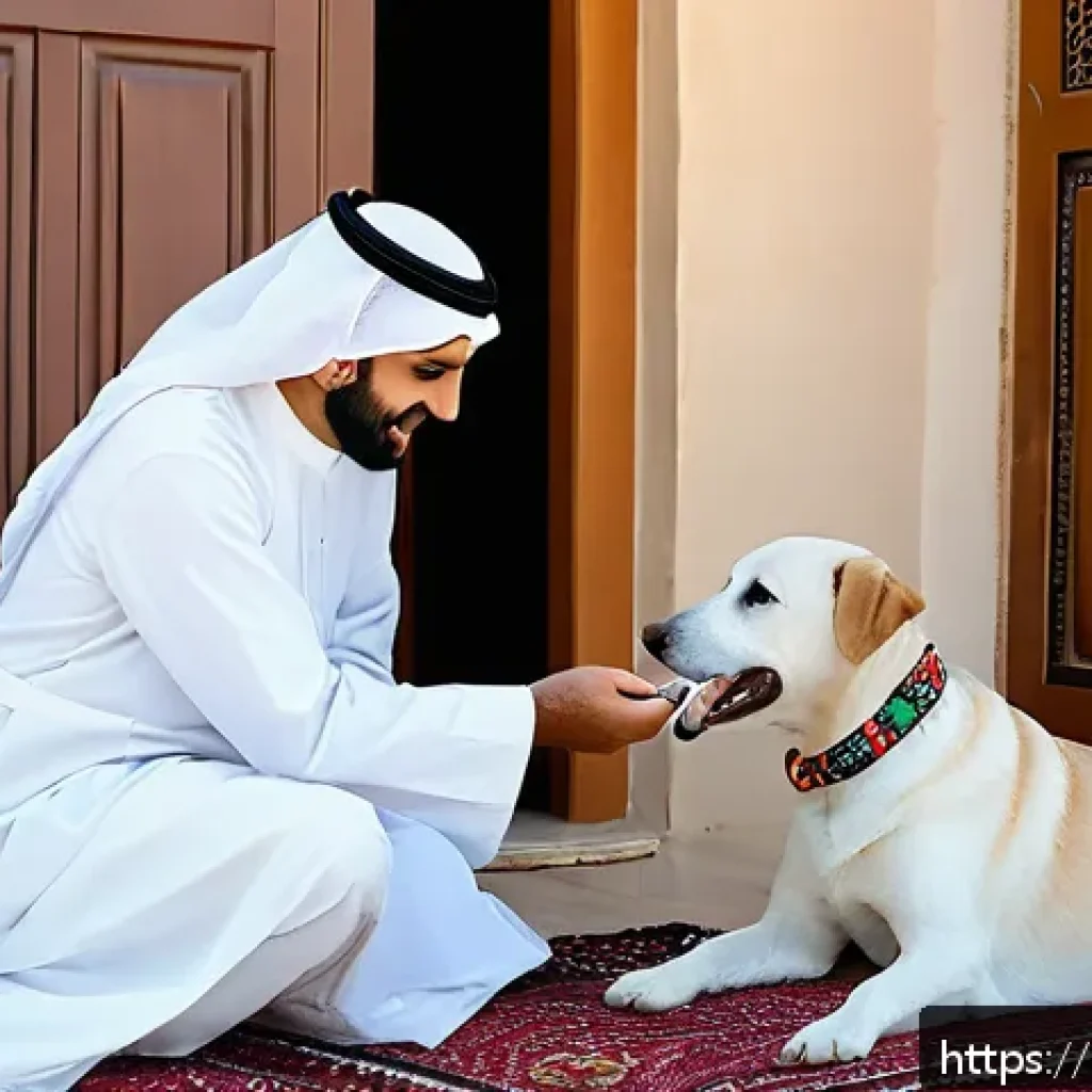 반려동물 치과 진료 사례 - A warm, culturally rich scene of an Arab family caring for their small dog&rsquo;s dental hygiene at home,...