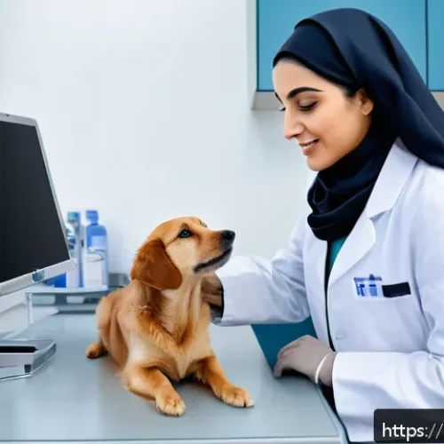 수의학 학위 외 추가 자격증 - A professional Middle Eastern female veterinarian in a modern veterinary clinic, wearing a clean whi...